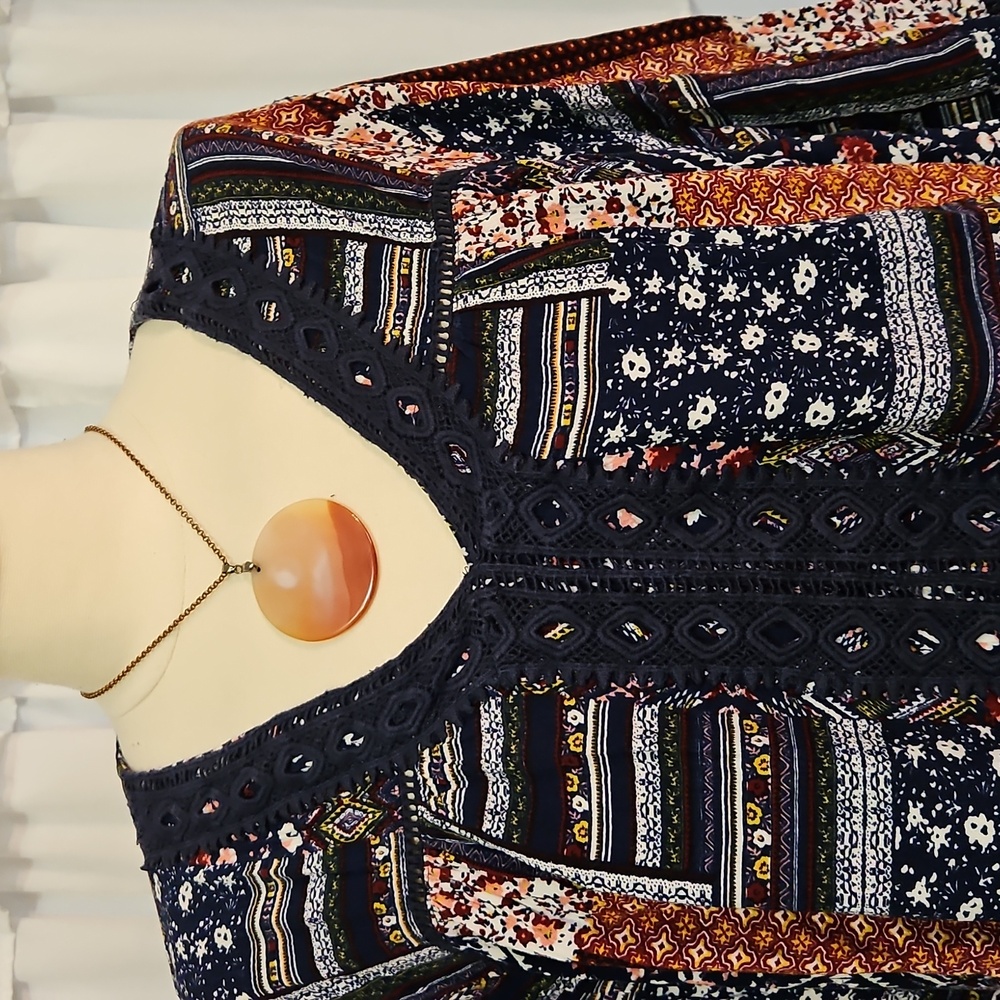 Johnpaulrichard Navy And Rust Patchwork Patterned… - image 2